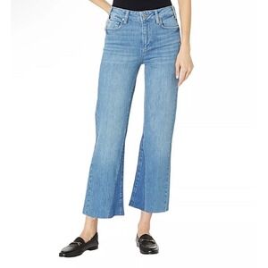 Paige High Rise Crop Flare Jeans shadow insert Raw Hem Light Wash Denim Size 32